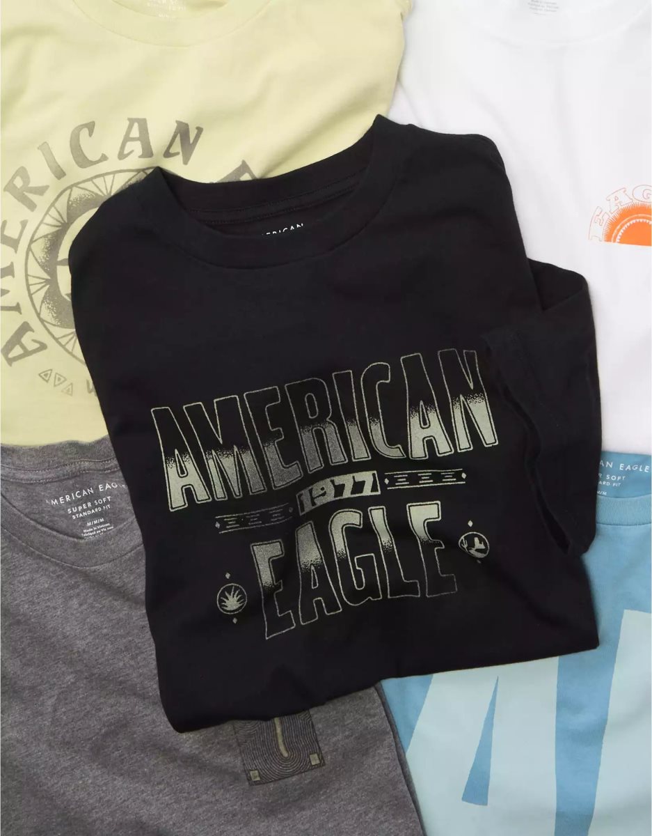 T Shirt Graphique American Eagle AE Super Soft Noir Homme | ATV-38559518